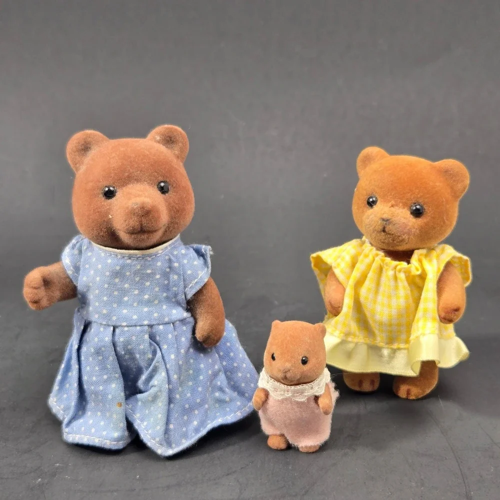 Vintage Calico Critters Sylvanian Families Bear Figures Set Blue Yellow Pink